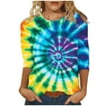 thumbnail image 2 of VBTAPA Tie Dye T Shirts for Women Rainbow Graphic Tee Shirts Funny Casual 3/4 Sleeve Tops Loose Fit Round Neck Tees Lightning Sales of The Day Multicolor S, 2 of 5