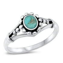 CHOOSE YOUR COLOR Bali Flower Simulated Turquoise Ring .925 Sterling Silver Band Blue CZ Female Size 4