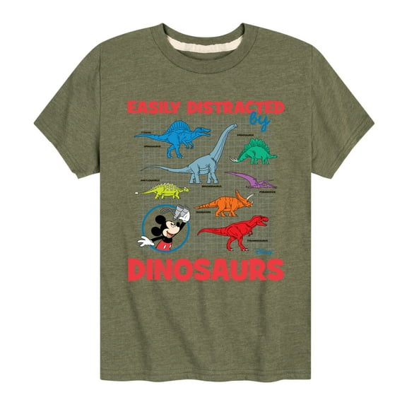 Disney - Mickey & Friends - Easily Distracted By Dinosaurs - Youth Short Sleeve Graphic T-Shirt