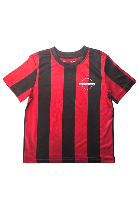 Boys Red & Black Stripe Hustle Themed Athletic T-Shirt Tee Shirt XXS