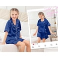 thumbnail image 3 of Aideaone Girls Silk Pajama Sets 3pcs Button Down Kids Satin Pjs set Short Sleeve Sleepwear 6-13 Years, 3 of 7
