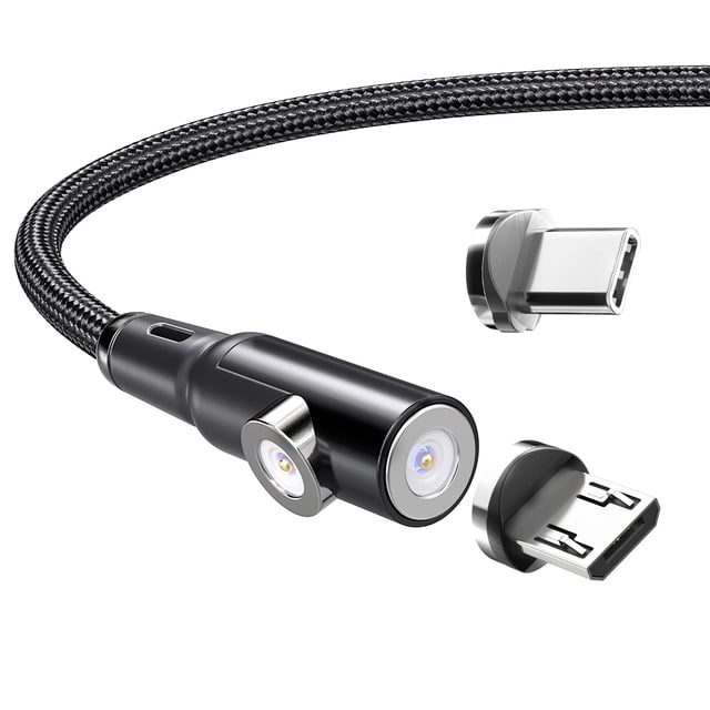 Tholdsy Cable de carga 2 en 1 con conectores magnéticos 5V / 2A Cable de carga micro USB tipo C 90 grados de flexión Potente Teléfono y Comunicación
