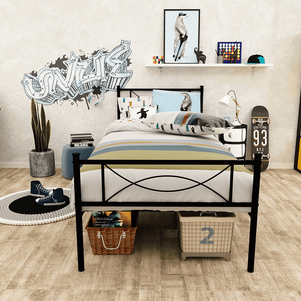 Easy Assembly 12.7inch High Metal Platform Bed Frame with Bowknot