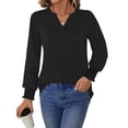 thumbnail image 4 of UVN Womens Fall Blouses Long Sleeve V neck Shirts Dressy Casual Smocked Cuffs Tunic Tops, 4 of 8