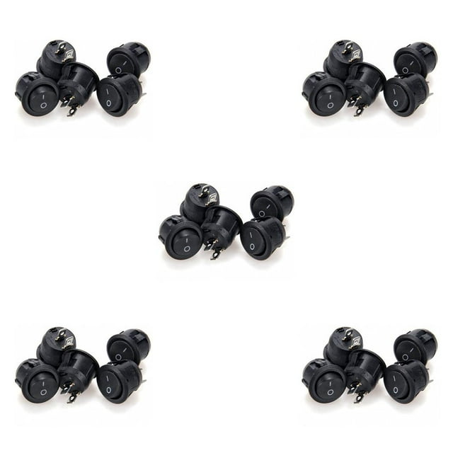 Youkk Stebela 5pcs Mini Round Boat Rocker Power Switches 12A/250V 2 Pin ON-Off Plastic Push Button Switch 27x22x22 mm 5Set