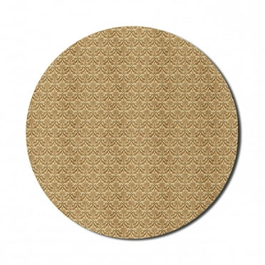 Vintage Mouse Pad for Computers, Antique Floral Print with Continuous Curvy Bulky Leaves Combined with Daisies, Round Non-Slip Thick Rubber Modern Mousepad, 8" Round, Tan and Caramel, by Ambesonne