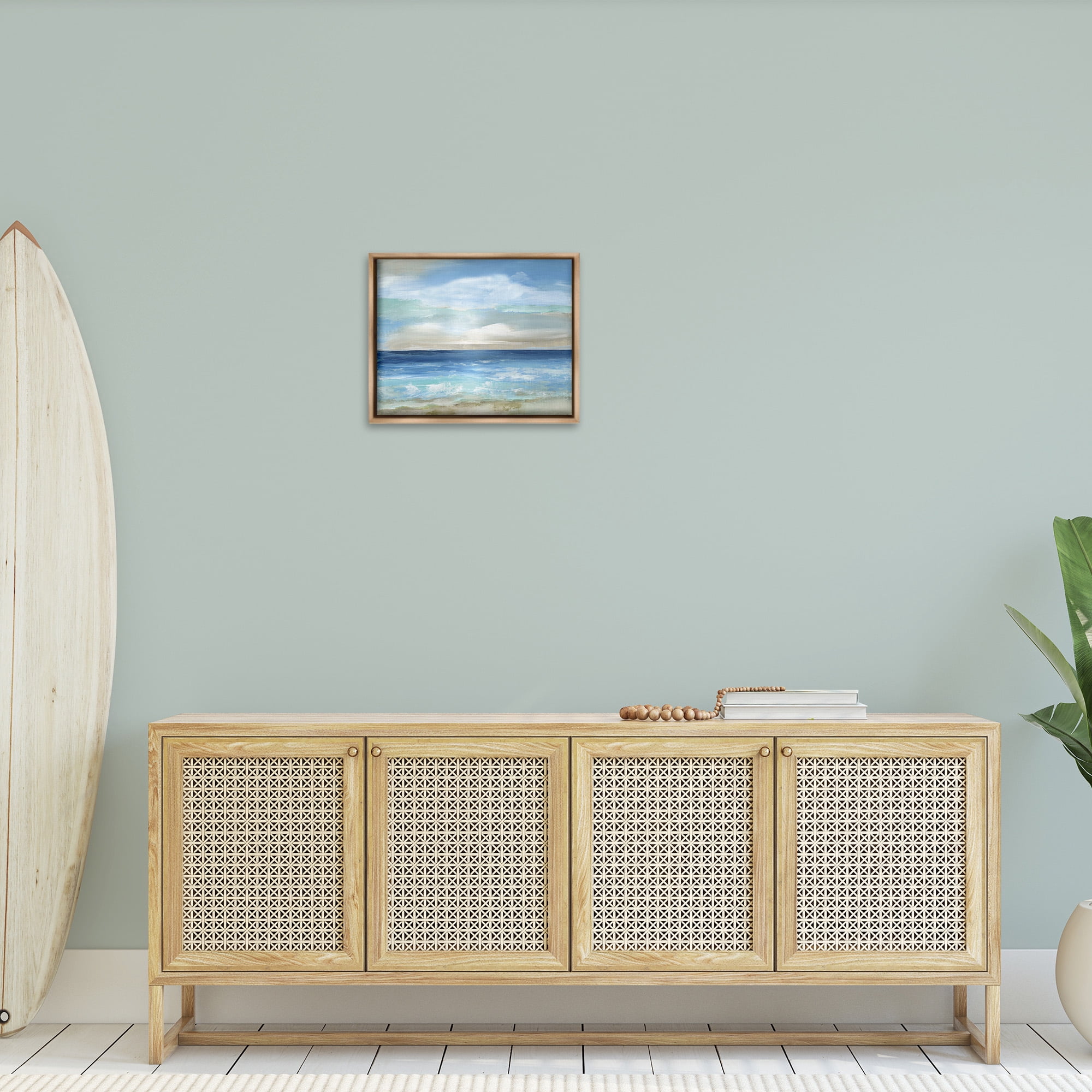 Stupell Industries Crashing Ocean Ripples Scenery Nature Painting Brown Floater Framed Canvas Art Print Wall Art, 21 x 17