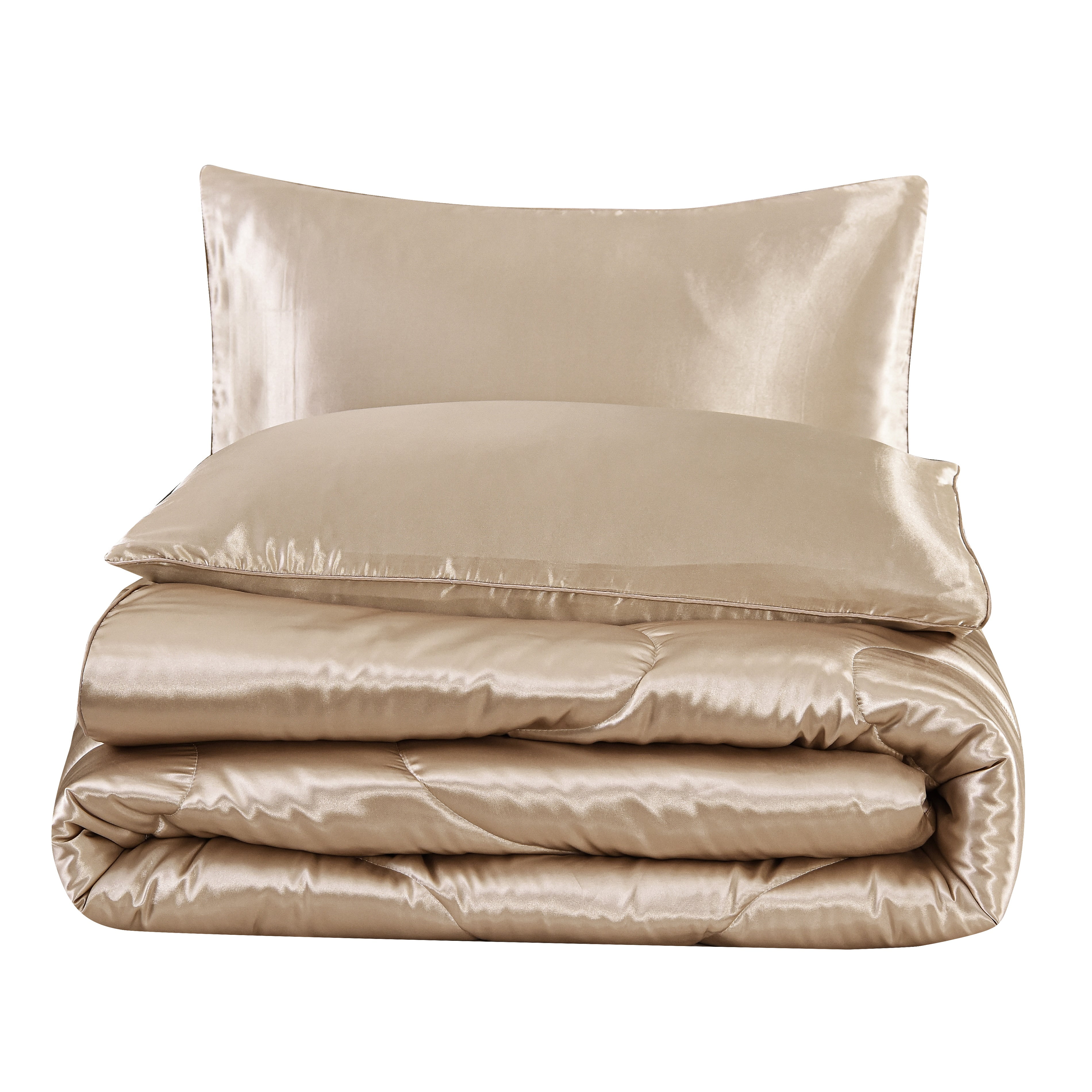 Btargot Satin Silky Soft Luxury King Comforter Set Solid Cooling Lightweight Bedding Set Champagne