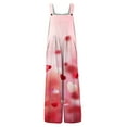 thumbnail image 3 of Fgvctg Valentine's Day Jumpsuits for Women Dressy Sleeveless Date Night Spaghetti Straps Overalls Fashion Wide Leg Pant Love Heart Print Bib Overalls Romper Sprimg Pants With Pockets Pink 2XL, 3 of 5