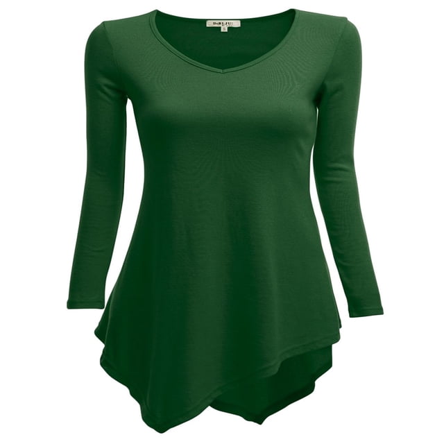 CHOK Tunique Longue à Manches Longues Col en V pour Femmes Robe T-Shirt