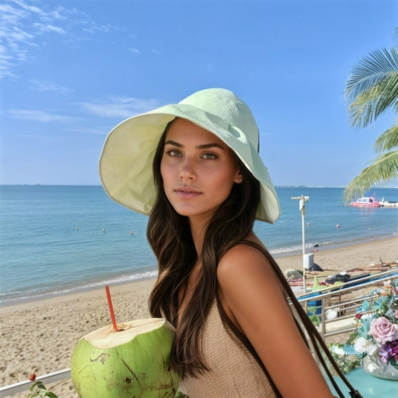 Women Men Summer Wide Brim Beach Sun Hats Outdoor Travel Casual Comfortable Lightweight, Green