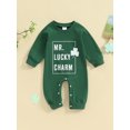 thumbnail image 2 of Infant Baby Boy Jumpsuit Long Sleeve Round Neck Shamrock Print Romper Playsuit, 2 of 8