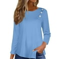 thumbnail image 2 of Button Detail Curvy Hem T-shirt, 3/4 Sleeve Round Neck Casual Top, Women's Clothing, 2 of 5