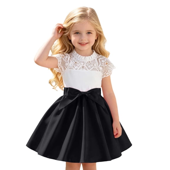 Rhuody Girls Summer Dress Sleeveless Floral Dresses Round Neck Solid Color Party Gown Classic Wear 2-3 Years Black