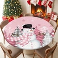 thumbnail image 5 of Round Tablecloth Pink Christmas Snowman Elastic Edge Fitted Plaid Trees Winter Snowflake Plastic Table Cover,Waterproof Oil Proof for Dinner,Outdoor, Picnic, 55"- 60" DIA Tables, 5 of 9