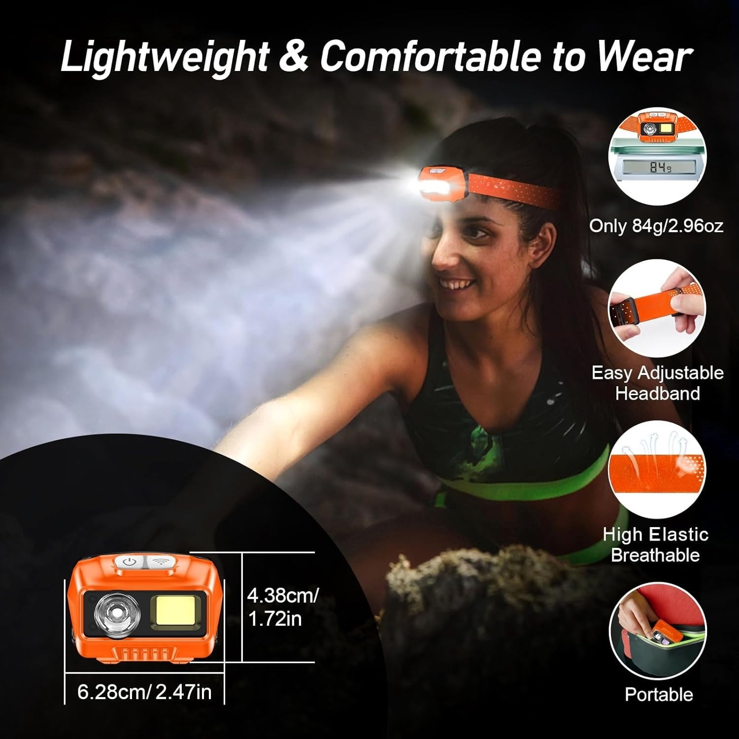 High Lumen Rechargeable LED Headlamp, 2000 Lumens Super Bright Dimmable Headlight with Motion Sensor - 8 Lighting Modes, Adjustable Spotlight and Floodlight, IPX5 Waterproof, Hands-Free for Camping,