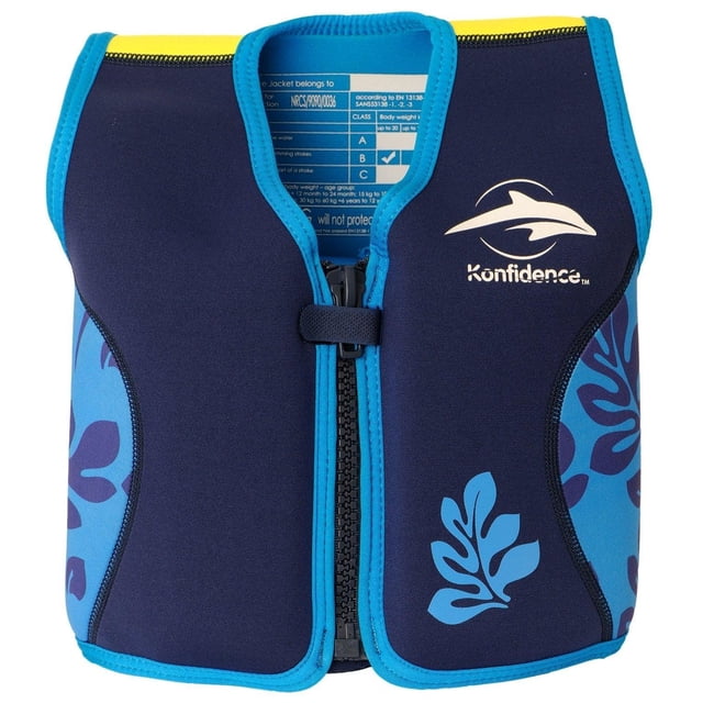 Chaqueta de Natación Infantil Konfidence azul navy y azul con estampado de palmeras