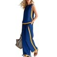 thumbnail image 5 of POIUYTR Womens Summer Cotton 2 Piece Sets Casual Crewneck Tank Tops Loose Wide Leg Pants Color Block Outfits, 5 of 6