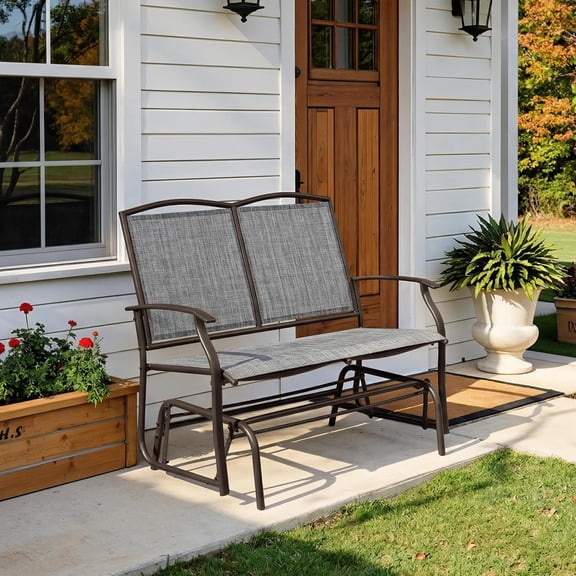 Glider Bench for Outside Patio 2-Person Outdoor Loveseat,Gray