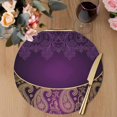 thumbnail image 3 of Purple Boho Floral Round 13 Inch Placemats Set of 8, Vintage Ethnic Tribal Abstract Art HeatResistant Non Slip Place Mats for Dining Table, Wipeable Braided Kitchen Table Mats for Housewarming, 3 of 9