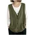 thumbnail image 2 of Zedker Women's Button V Neck Sleeveless Vintage Knit Sweater Vest Lightweight Jacket Waistcoat Army Green Plus Free Size, 2 of 5