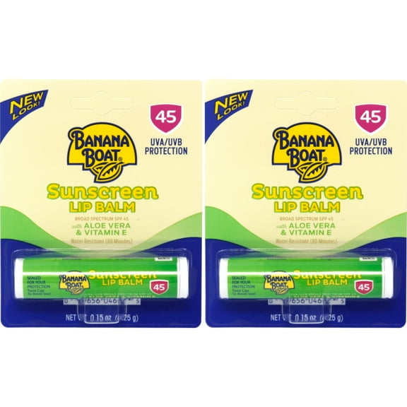 2 Pk Banana Boat Aloe Vera with Vitamin E Sunscreen Lip Balm, SPF 45 - .15oz Ea