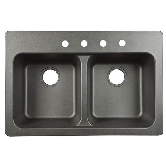 Kindred Tectonite Black Granite 33" X 22" Dual Mount Kitchen Sink, Double Bowl FTB904BX