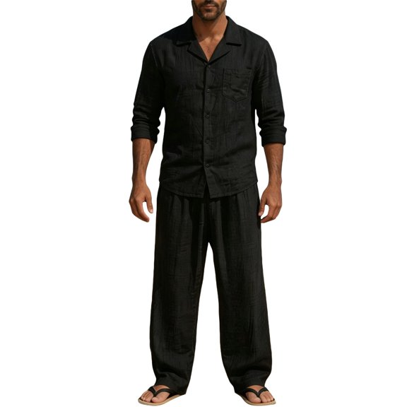 CONFREE Mens Linen 2 Peice Sets Casual Men's Summer Outfits Set Soft Buttons Shirts Pants Beach Vacation Outfits for Men