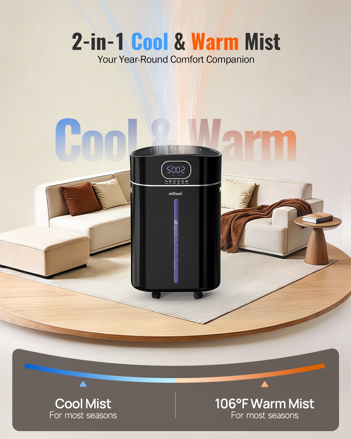 4.2Gal/16L Cool and Warm Mist Humidifier Large Room, Auto Restart Humidifiers for Home 1500 sqft, Air Humidifiers for Bedroom with Diffuser & Flame Light, Whole House Humidifiers for Baby Plant, Blac