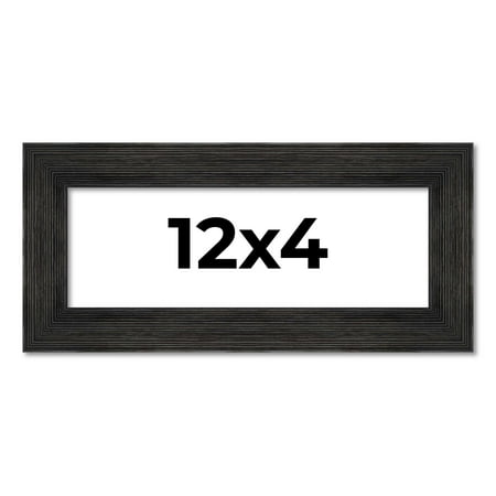 12x4 Black Rustic Wide Barnwood Picture Frame - UV Acrylic, Foam Board Backing, Hanging Hardware