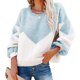 thumbnail image 2 of Suéter de cuello redondo para mujer, suéter de moda informal suelto con bloques de color, suéter de manga larga para mujer, azul aguamarina M, 2 of 6