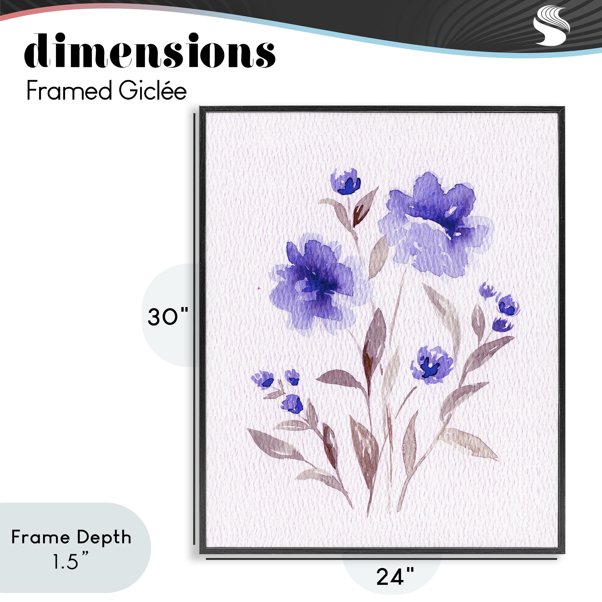 Stupell Industries Blooming Purple Flowers Black Framed Giclee Art, design by Leah Noel Art