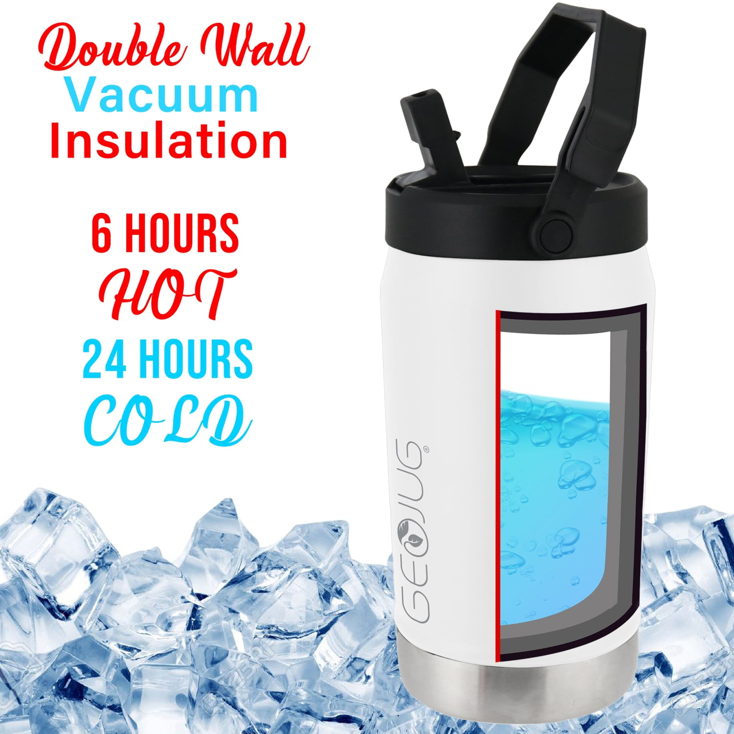 Brentwood Geojug Vacuum-Insulated Stainless Steel Sports Water Jug with Spout Straw Lid, and Handle with Fence Hook (40 Oz.; Cream), G-1200CRMPT