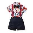 thumbnail image 2 of Sibling Matching Floral Print Peter Pan Collar Girl Dress Kids Short Sleeve Floral Dress Matching Boy Plaid Suspender Outfit Sets, 2 of 8