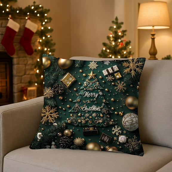 Christmas Green Pillow Covers 18X18 Inch Xmas Tree Snowflakes Decorative Pillow Cases Set of 2 Winter Holiday Throw Pillows Farmhouse Home Decor for Sofa Couch Cushion