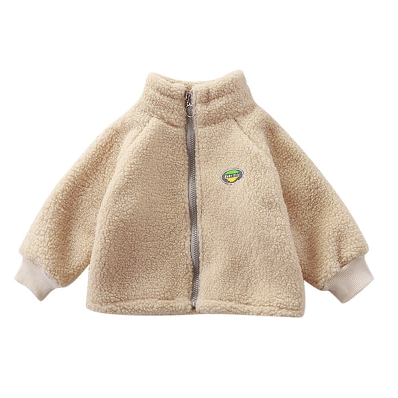 XASZHN Toddler Kids Kids Girls Boys Solid Coat Jacket Outerwear Zipper Warm Winter Outwear Beige 6-12 Months