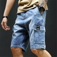 thumbnail image 4 of Lroveb Mens Denim Cargo Shorts Summer Baggy Loose Jean Shorts with Pockets Casual Walking Bermuda Shorts Blue, 4 of 8