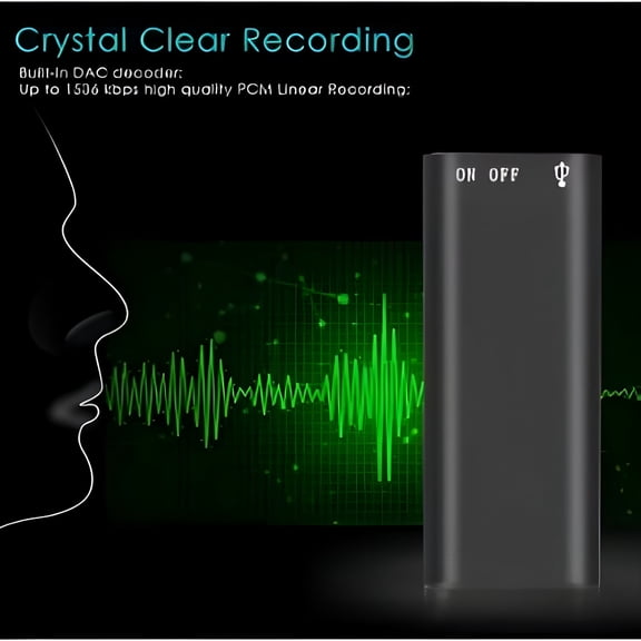 GJX HD Voice Recorder with Auto Sound Activation | 1536kbps PCM Recording | 48H Battery & 192H Storage | MP3 Player & Playback | 16GB Internal Memory | 4.7x1.9cm Compact Size