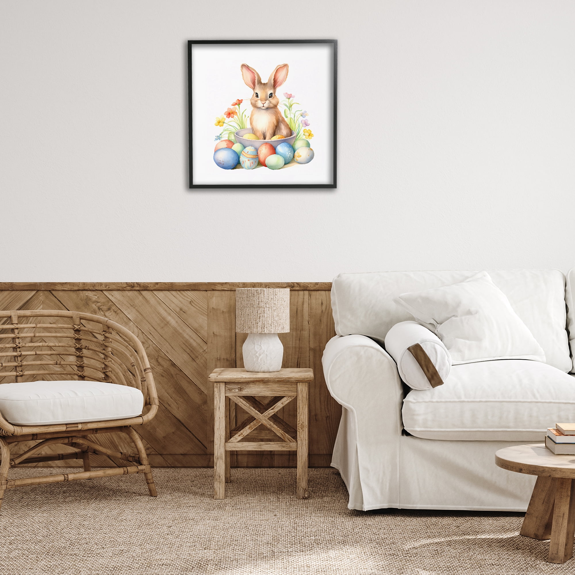 Easter Bunny & Eggs Black Framed Giclee Art, 24 x 24, By Andrea Haase