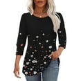 thumbnail image 6 of EchfiProm 3/4 Sleeve Womens Shirts Casual Black Pullover Summer Floral Loose Fit Crew Neck Blouse, 6 of 7