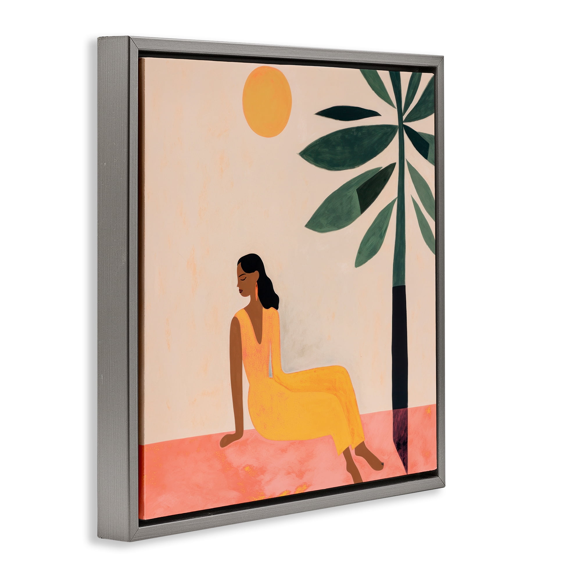 Stupell Industries Tropical Boho Woman People Painting Gray Floater Framed Canvas Art Print Wall Art, 25 x 25