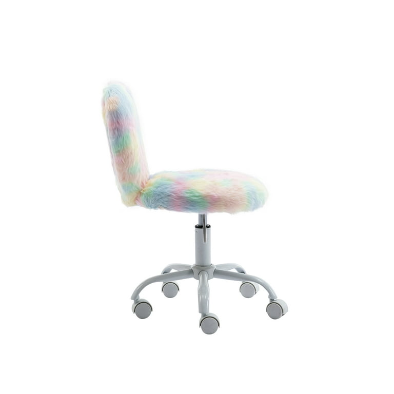Guyou Cute Fuzzy Kids Chair Faux Fur Rolling Swivel Children Desk