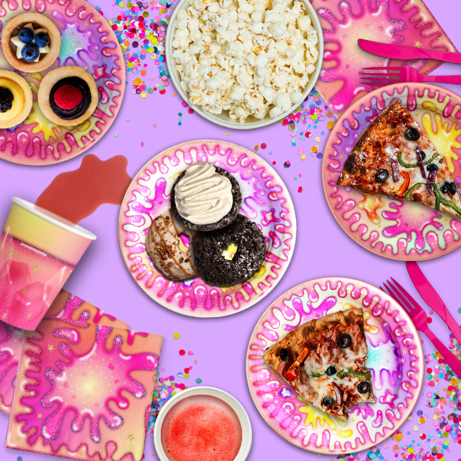 Girl's Glitter Slime Making Birthday Party Supplies Set Plates Napkins Cups Tableware Kit for 16