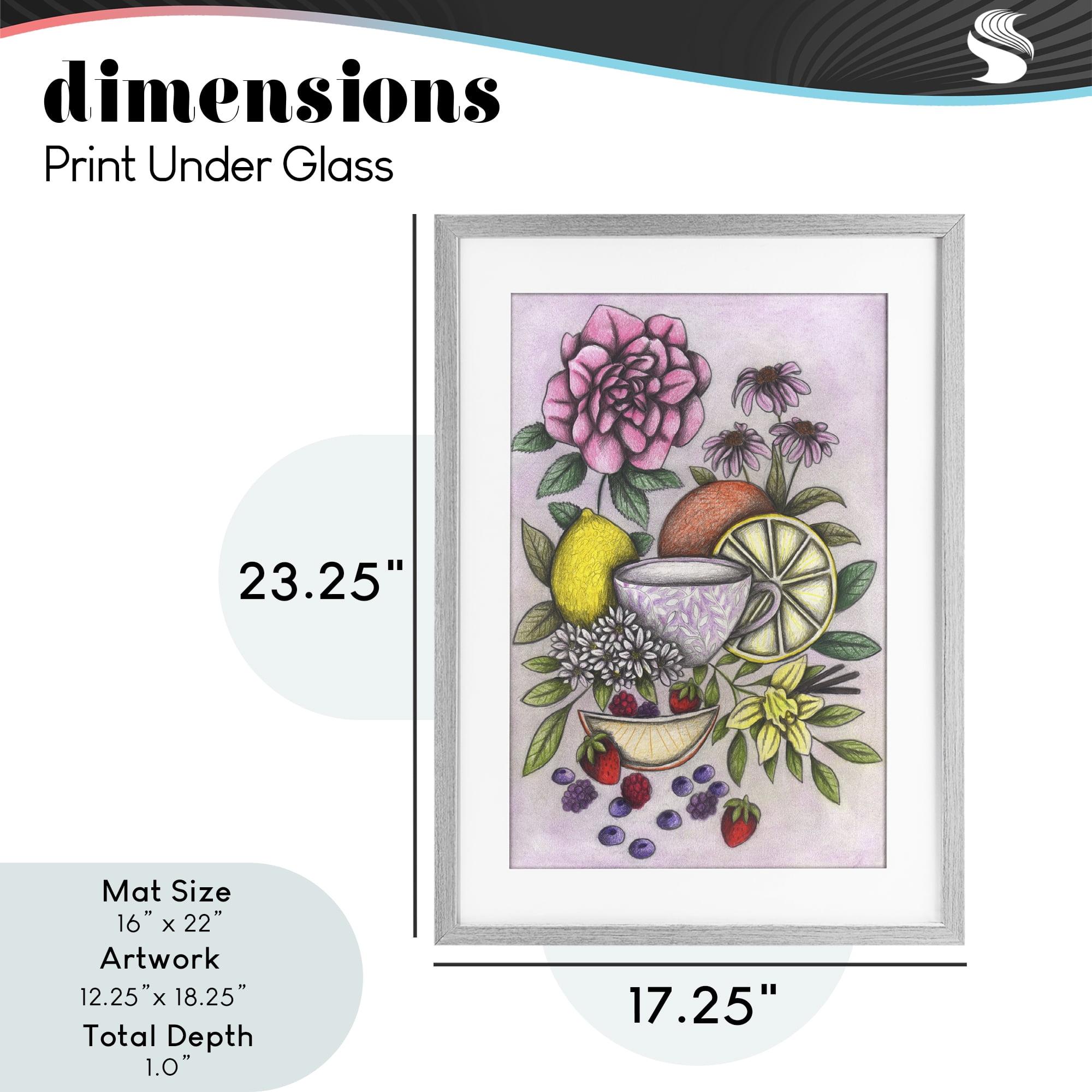 Rococo Tea with Fruits Gray Framed Print Under Glass, design by Cecilia Battaini