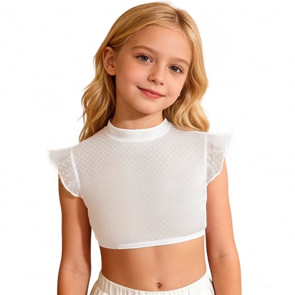 Byoo Little Girl Mesh Ruffle Sleeve Crop Top Short Sleeve Casual Kids T Shirt
