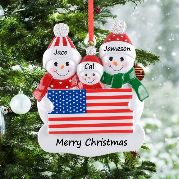 Maxora personalized ornament Patriotic Snowman Family 3