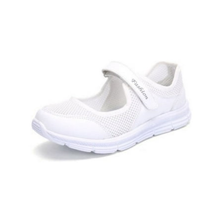 

Lumento Flats for Women Low Top Casual Shoe Magic Tape Mary Jane Sneakers Breathable Walking Shoes Nursing Lightweight Round Toe Sneaker White 7