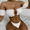 thumbnail image 4 of DondPO Bikini Sets for Women Bathing Suit Suits Bikini Cut Chain Swimwear Bathing Bandeau Set Ruffle Metal High Bikinis Ribbed Swimwears Tankinis Set Two Piece Swimsuit for Women Micro Bikini White S, 4 of 9
