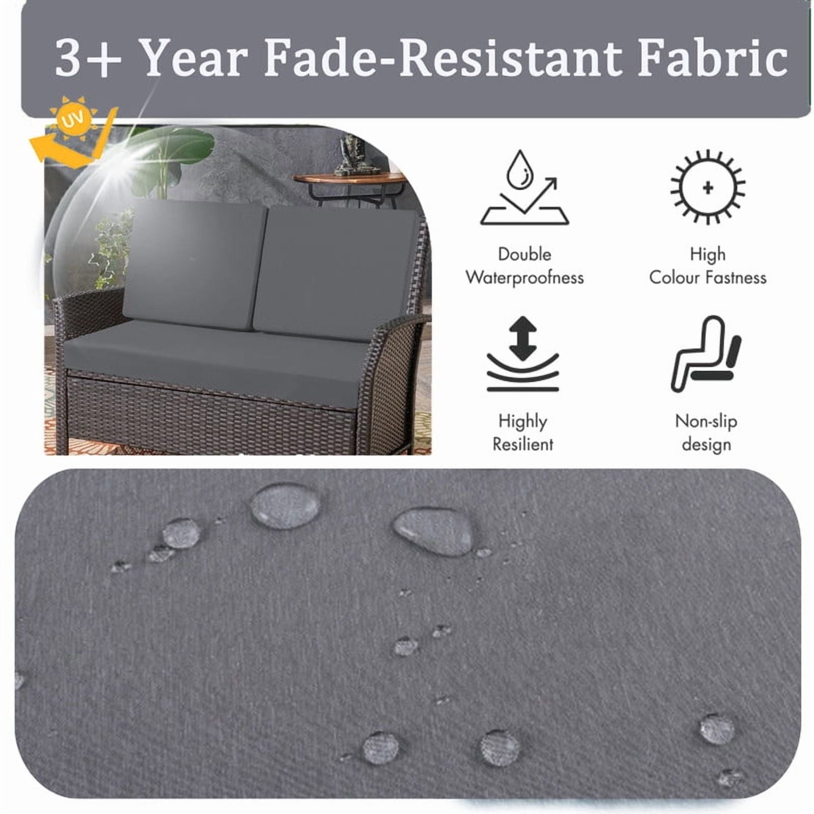 Outdoor Loveseat Cushion Set, Waterproof & Fade-Resistant Replacement Patio Cushions, 48 x 24 inch Outdoor Sofa Cushions for patio furniture, Deep Seat Cushions with Ties（Grey）