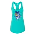 thumbnail image 2 of Wolf Painting Splatter Abstract Art Animal Lover Ladies Racerback Tank Top, Tahiti Blue, Small, 2 of 3
